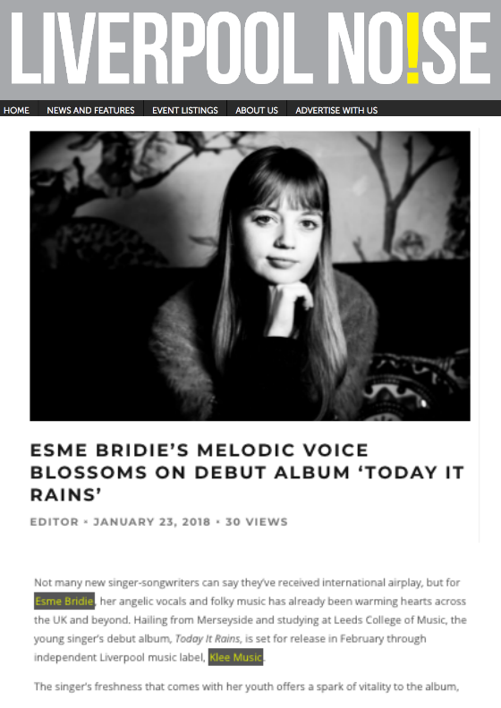 Liverpool Noise: Esme Bridie Today It Rains Album Review